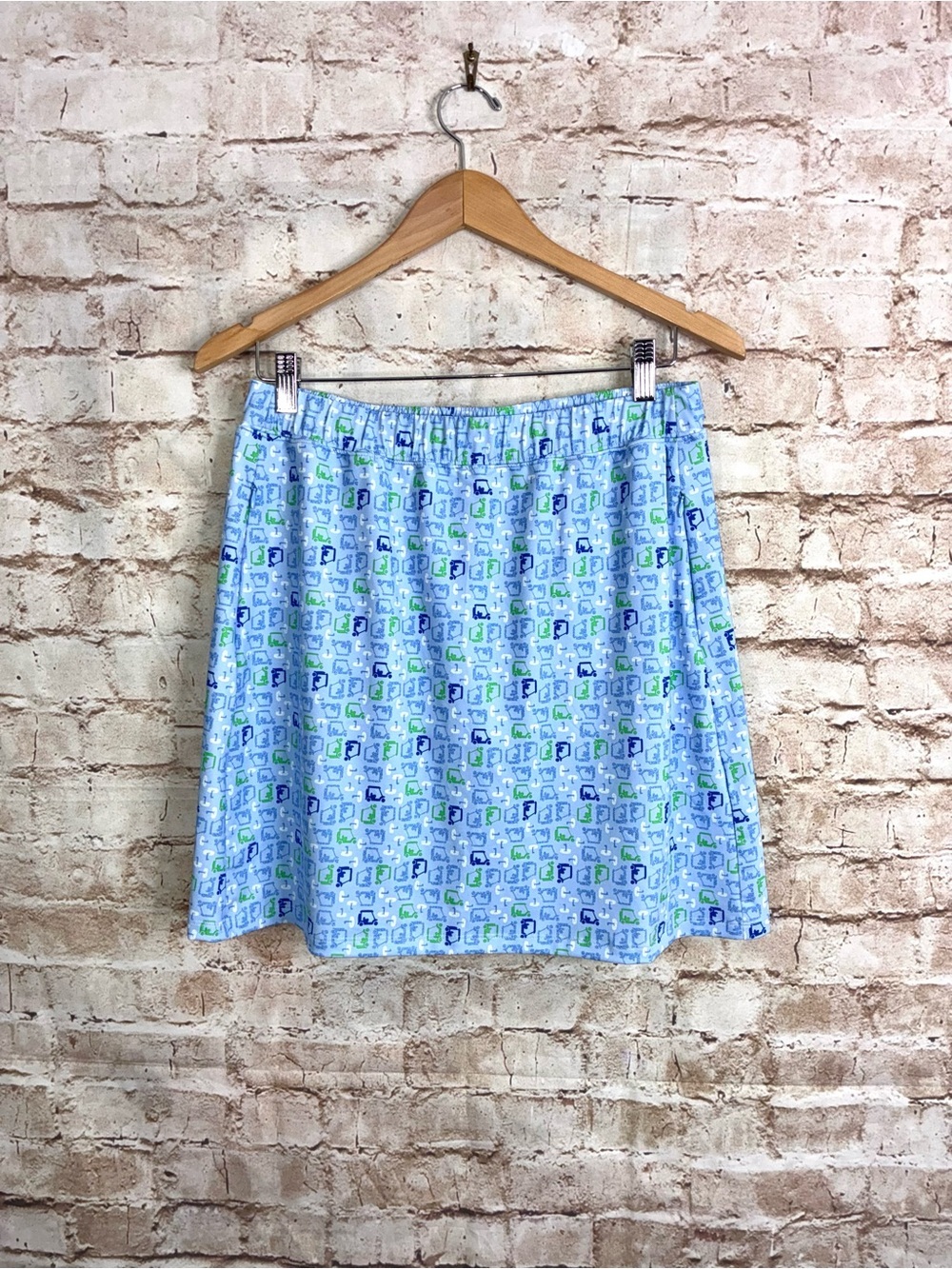 SanSoleil 18" Golf Skort SPF 50 in Golf Cart Derby Print Blue Size Medium NEW